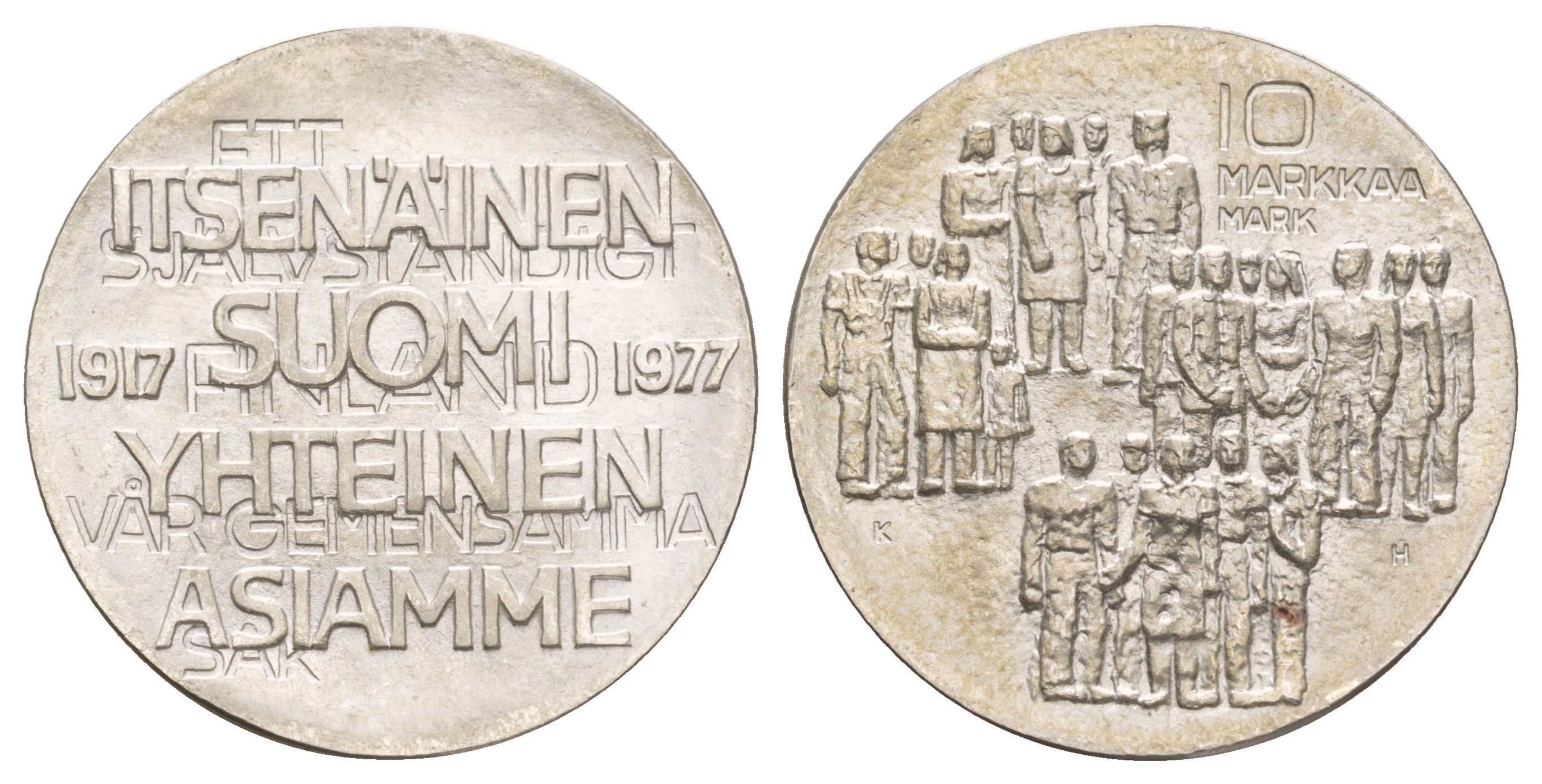 Финляндия 10 марок 1977 60 лет независимости KM 55 серебро BU 4537-512