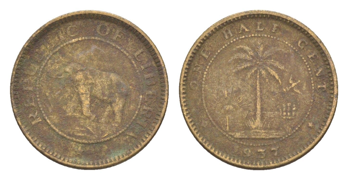 Либерия 1/2 цента 1937 KM 10 латунь 4614-919