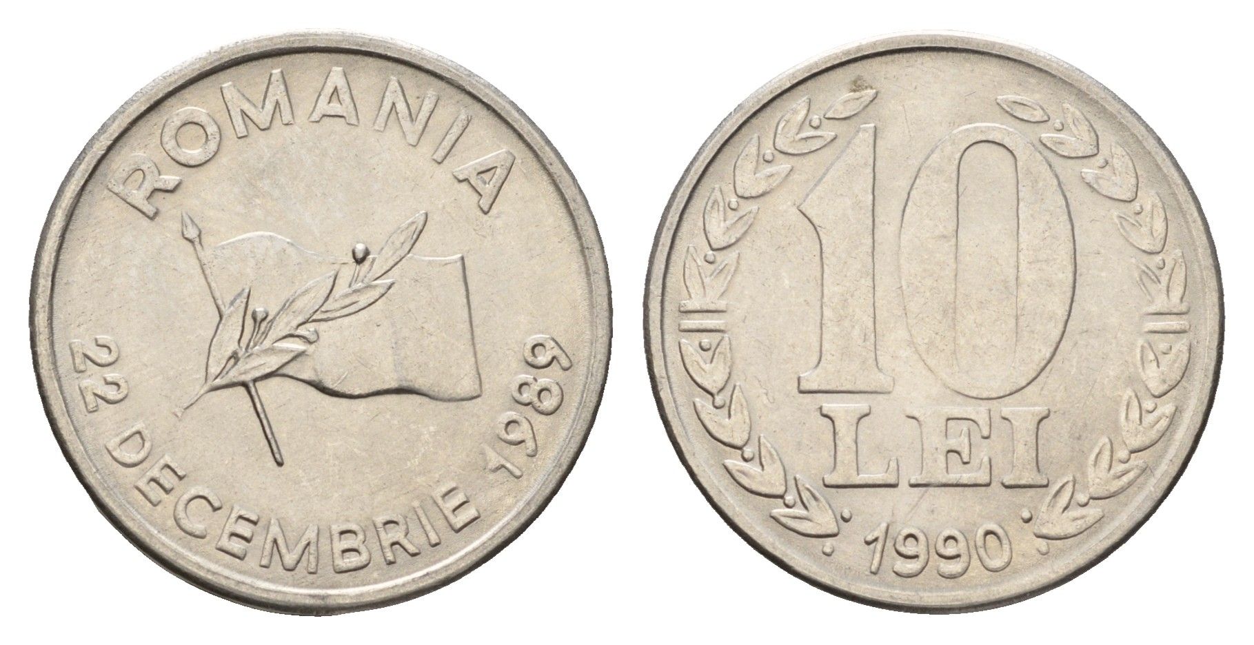 Румыния 10 леев (лей) 1990 годовщина революции KM 108 сталь плакированная никелем UNC 4678-1023