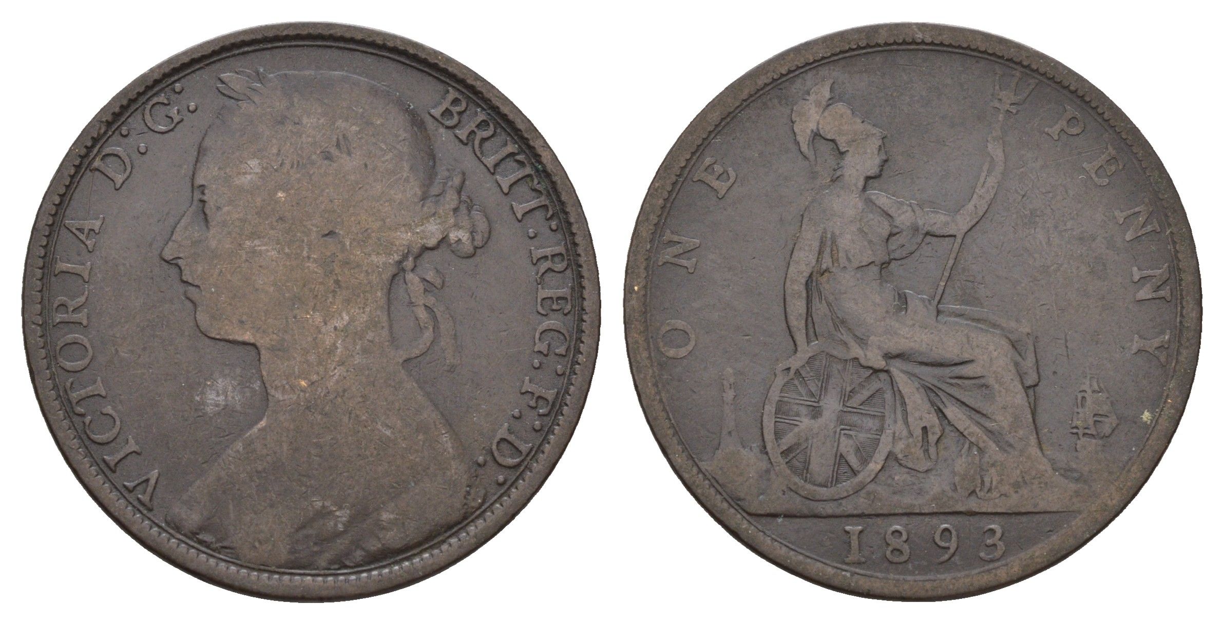 Великобритания 1 пенни 1893 Виктория (1837-1901) KM 755, Spink 3955 бронза 79-331