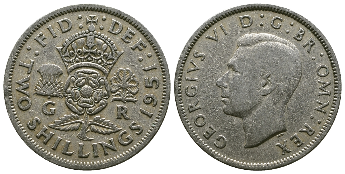 Великобритания 2 шиллинга (флорин) 1951 Георг VI (1936-1952) KM 878, Spink 4107 медно-никель 4607-725