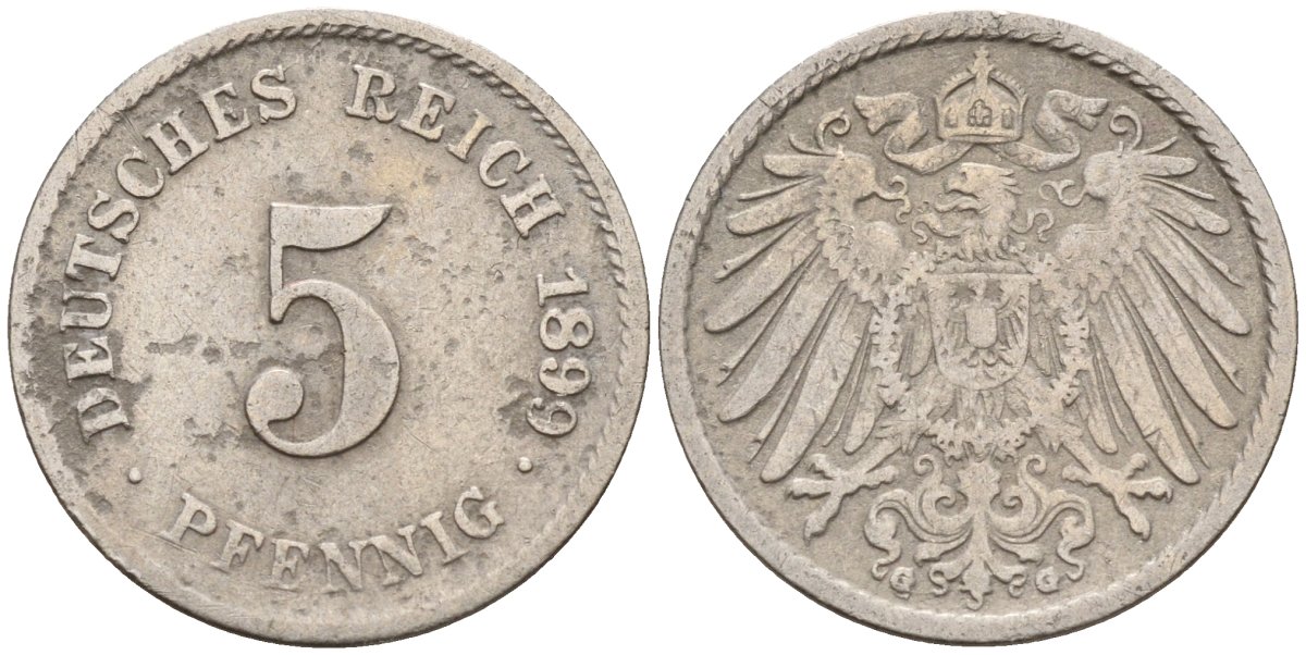 Германия 5 пфеннигов 1899 G KM 11, J. 12 медно-никель 4151-422