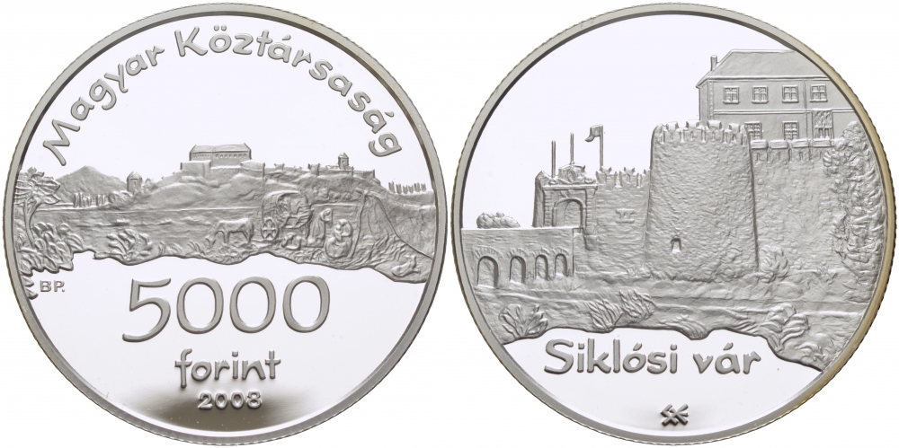 Венгрия 5000 форинтов 2008 серия венгерские крепости, замок в Сиклош, тираж 10000 экземпляров KM 807 серебро PROOF 1077-9-34
