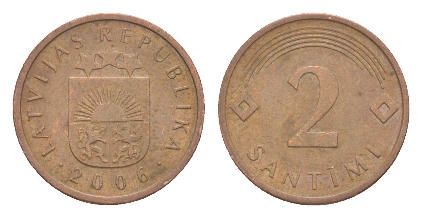 Латвия 2 сантима 2006 KM 21 сталь плакированая медью 3999-1113