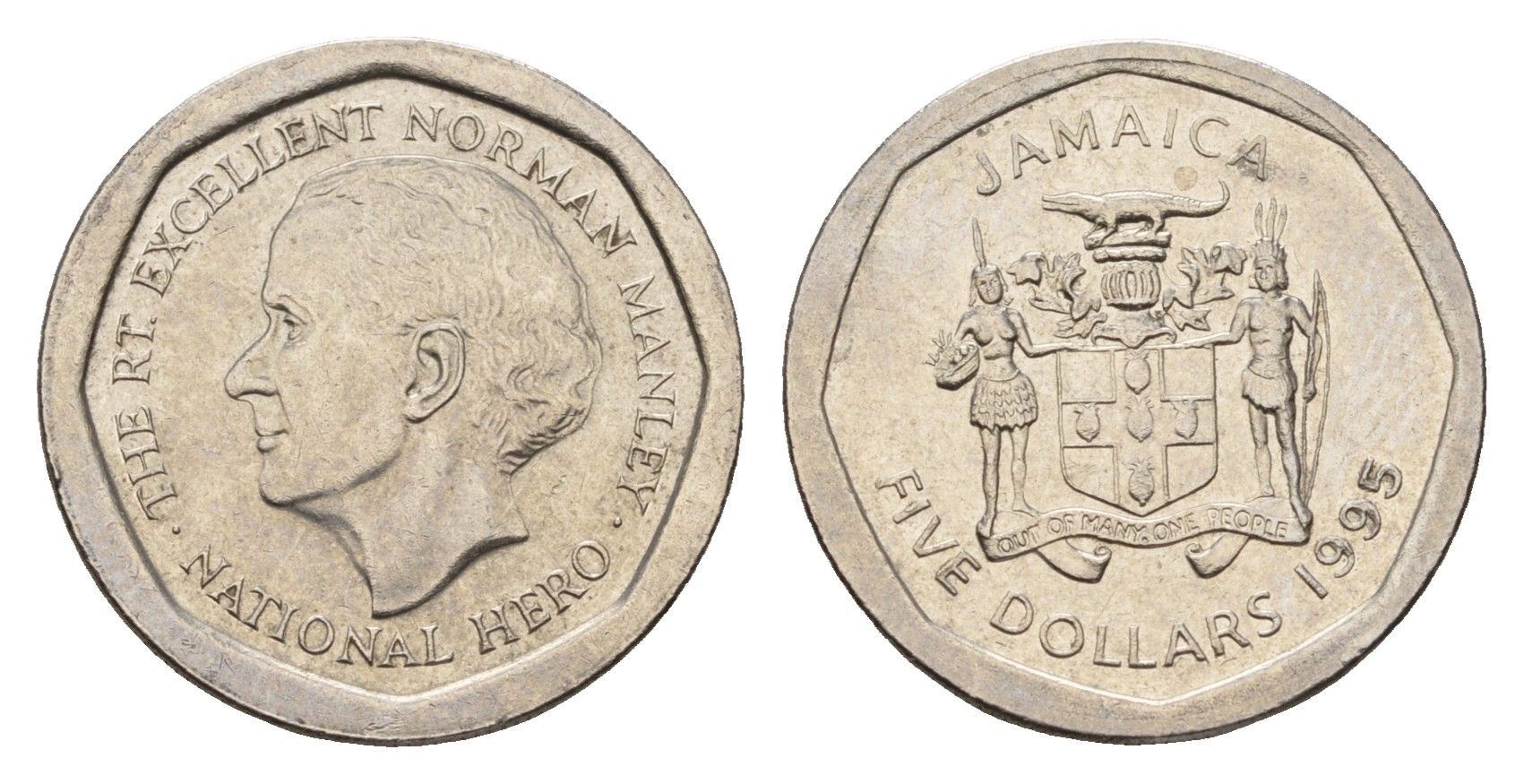 Ямайка 5 долларов 1995 Александр Бустаманте KM 163 нержавеющая сталь 201-242