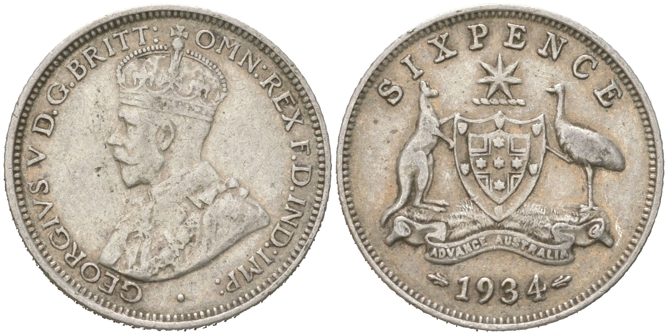 Австралия 6 пенсов 1934 Георг V (1910-1936) KM 25 серебро 4623-166