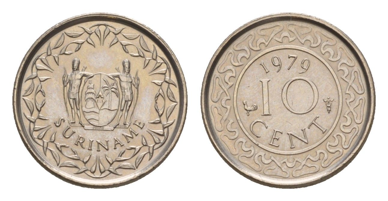 Суринам 10 центов 1979 KM 13 медно-никель 4649-1011