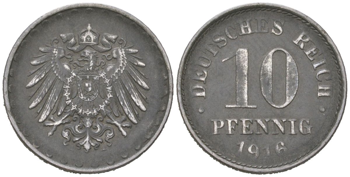 Германия 10 пфеннигов 1916 Вильгельм II (1888-1918) KM 20, J. 298 железо 4615-752