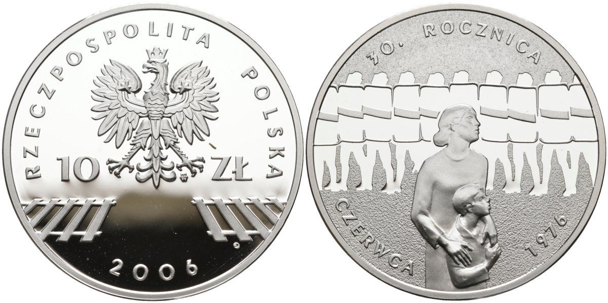 Польша 10 злотых 2006 MW, 30 лет акциям протеста в июне 1976 года KM 598 серебро PROOF 1085-1-33