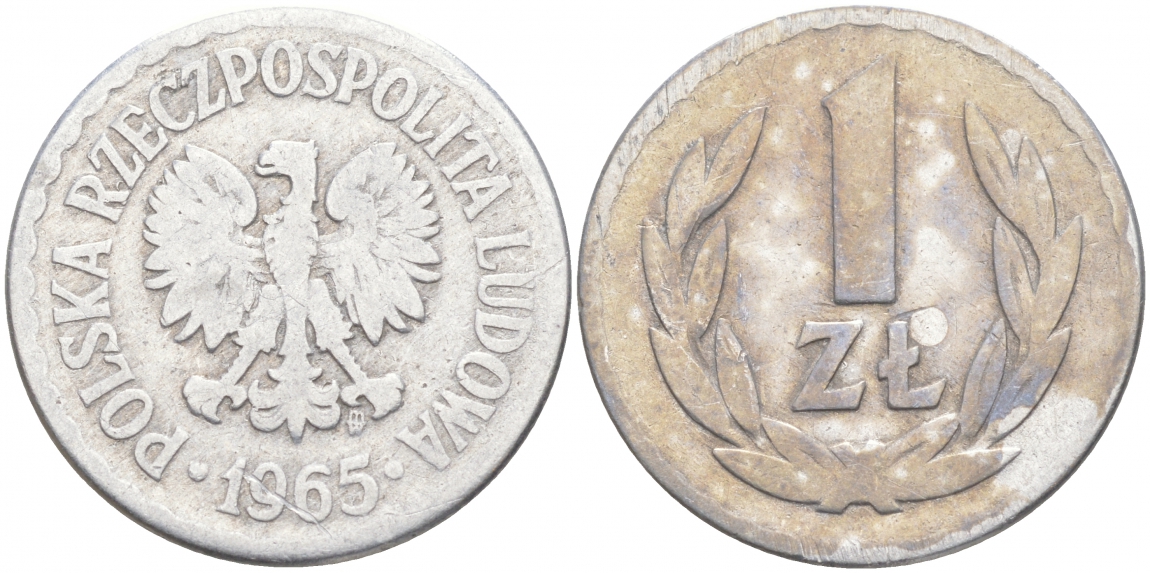 ПОЛЬША 1 ЗЛОТЫЙ 1965 MW KM 49.1 алюминий 68-415