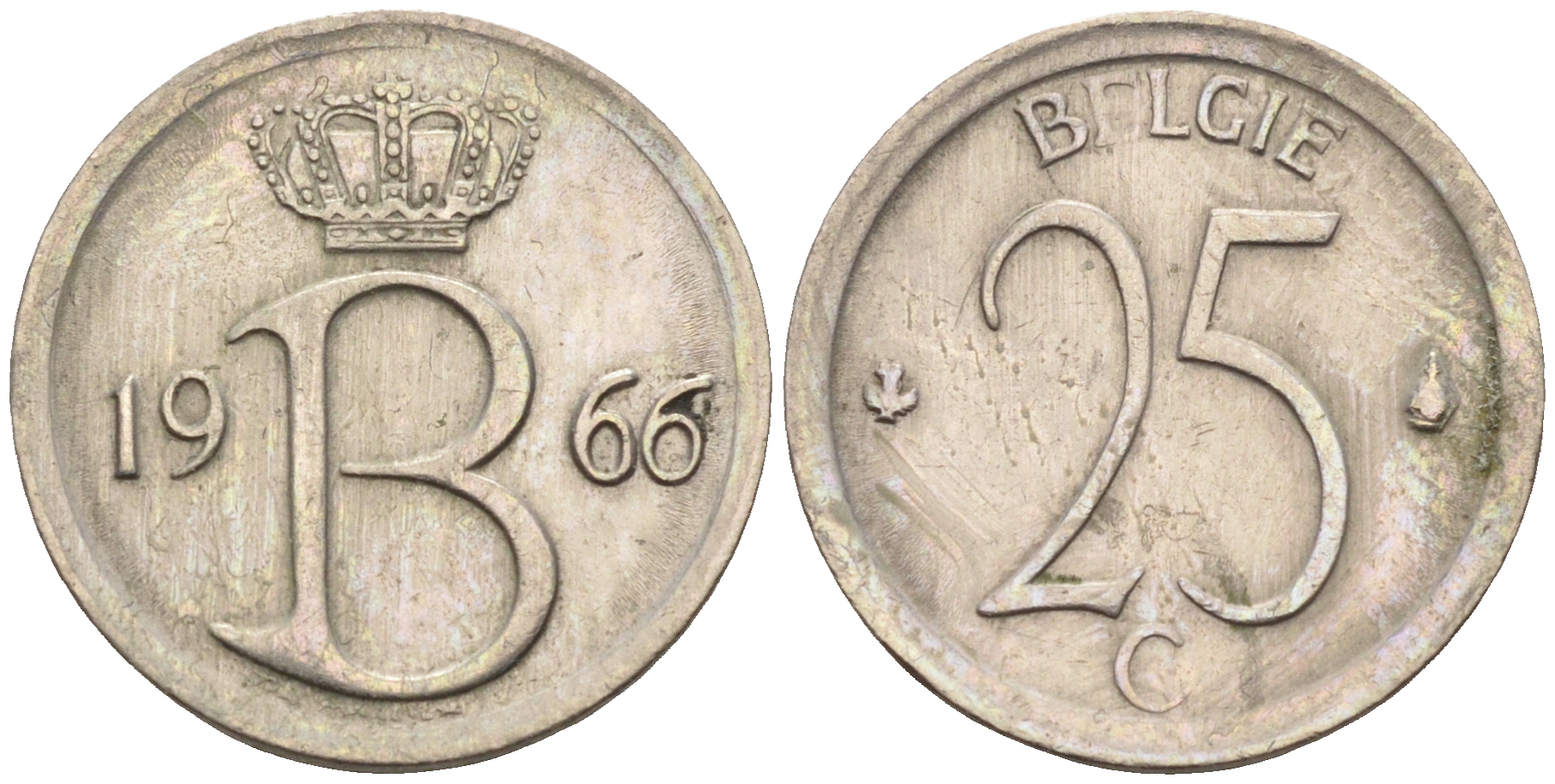 Бельгия 25 сантимов 1966 Belgie, Бодуэн I (1951-1993) KM 154.1 медно-никель 4588-464