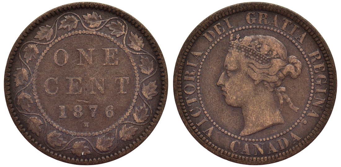 Канада 1 цент 1876 H, Виктория (1837-1901) KM 7 бронза 1521-141