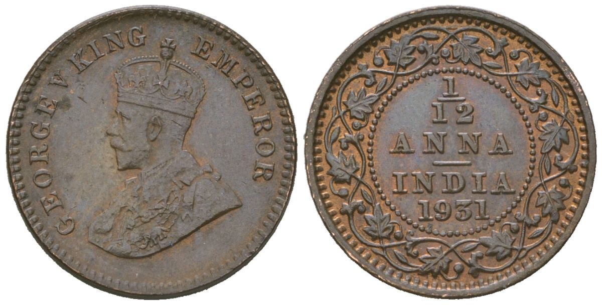Британская Индия 1/12 анна 1931 Георг V (1910-1936) KM 509 бронза aUNC 4615-237