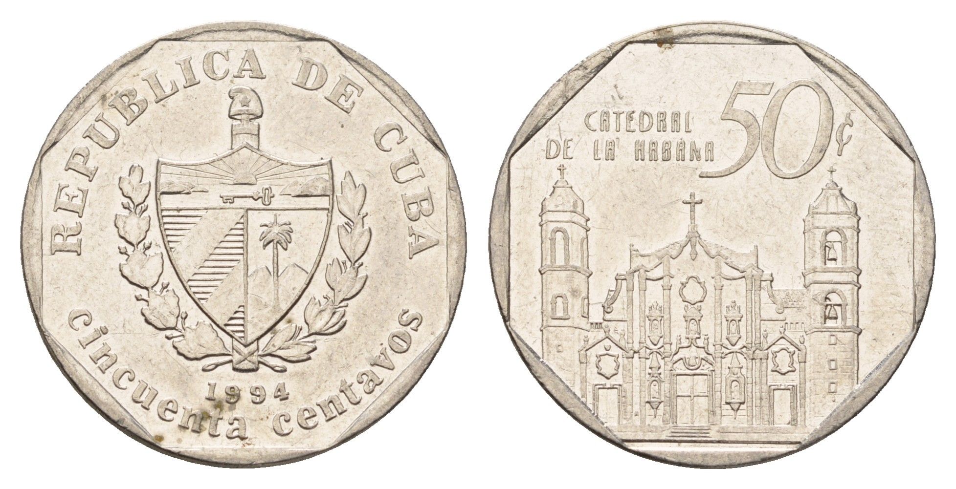 Куба 50 сентаво 1994 площадь в Тринидаде KM?577.2, JMA?MC21, Schoen?715 сталь плакированная никелем 4675-226