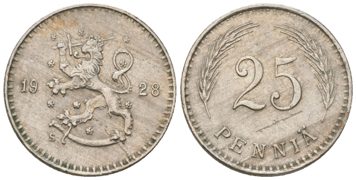 Финляндия 25 пенни 1928 S KM 25 медно-никель 4174-934