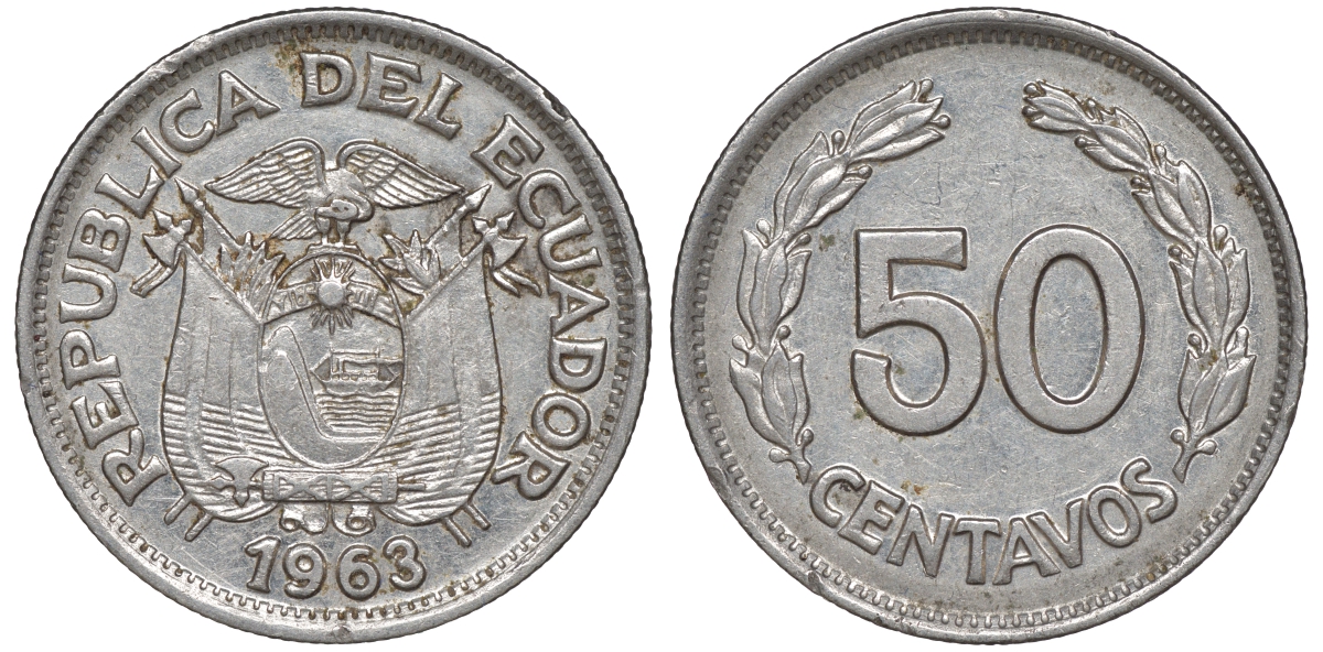 Эквадор 50 сентаво 1963 KM 81 сталь плакированная никелем 4606-511