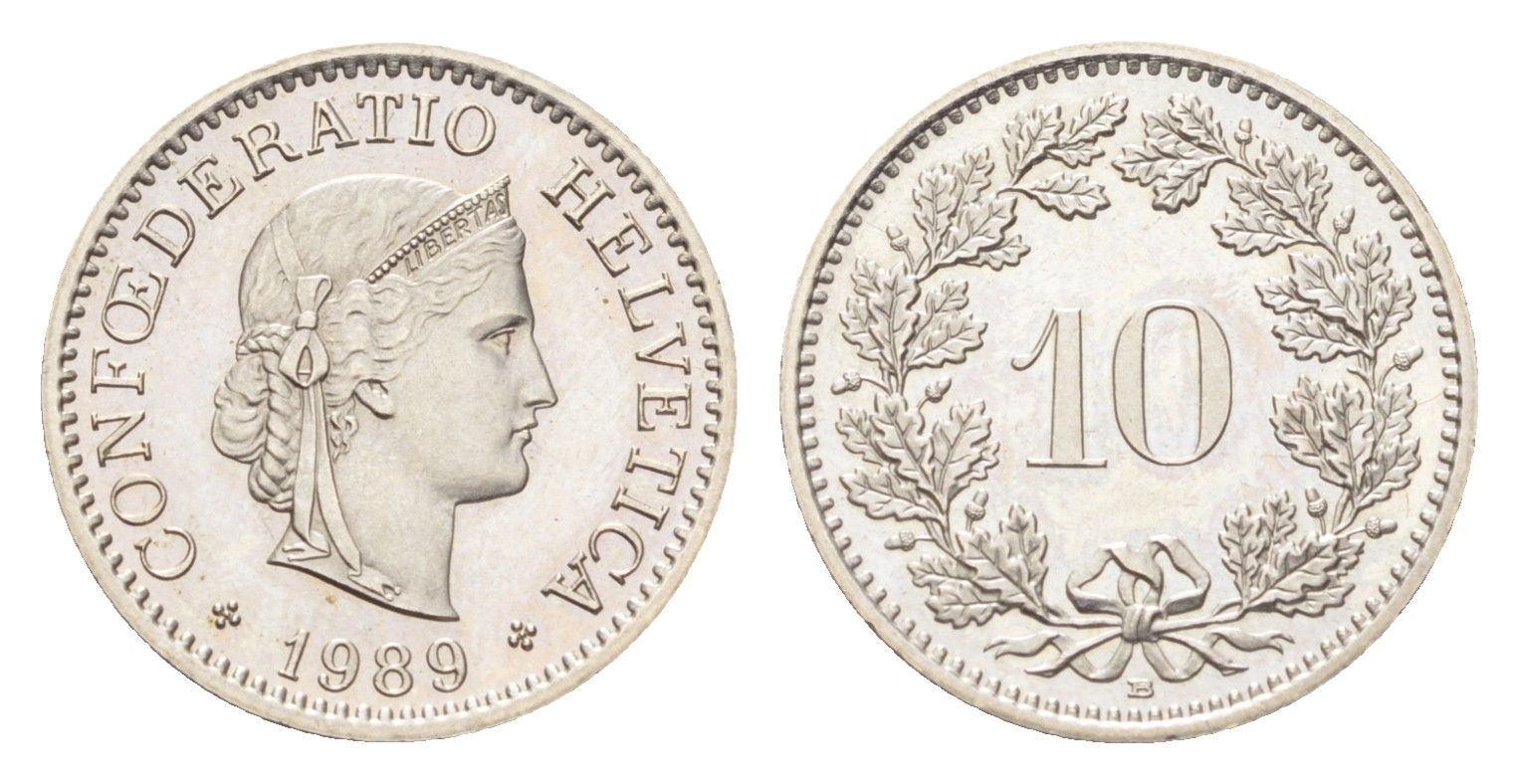 Швейцария 10 раппенов 1989 B KM 27 медно-никель 4705-866