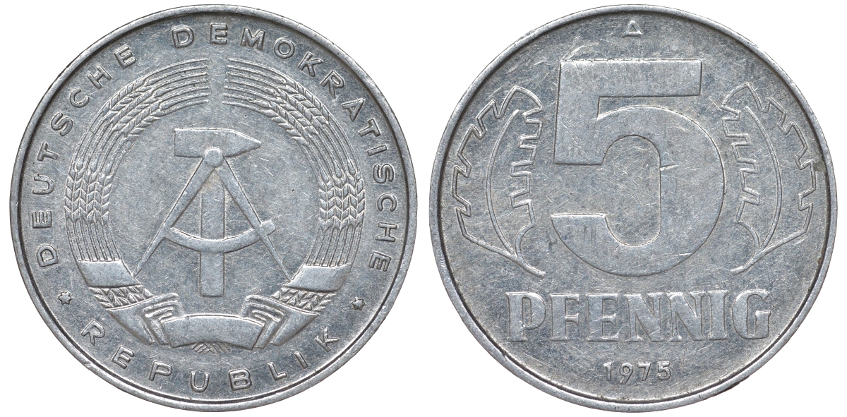 ГДР 5 ПФЕННИГОВ 1975 A KM 9.1 алюминий 62-321