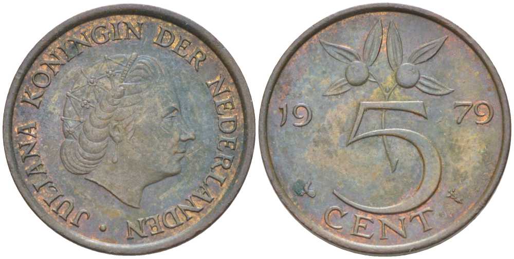 Нидерланды 5 центов 1979 Юлиана (1948-1980) KM 181 бронза 213-1153