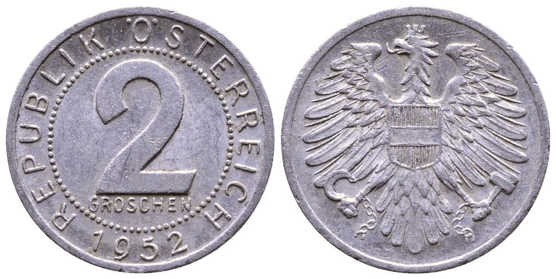 АВСТРИЯ 2 ГРОША 1952 КМ 2876 алюминий 35-119
