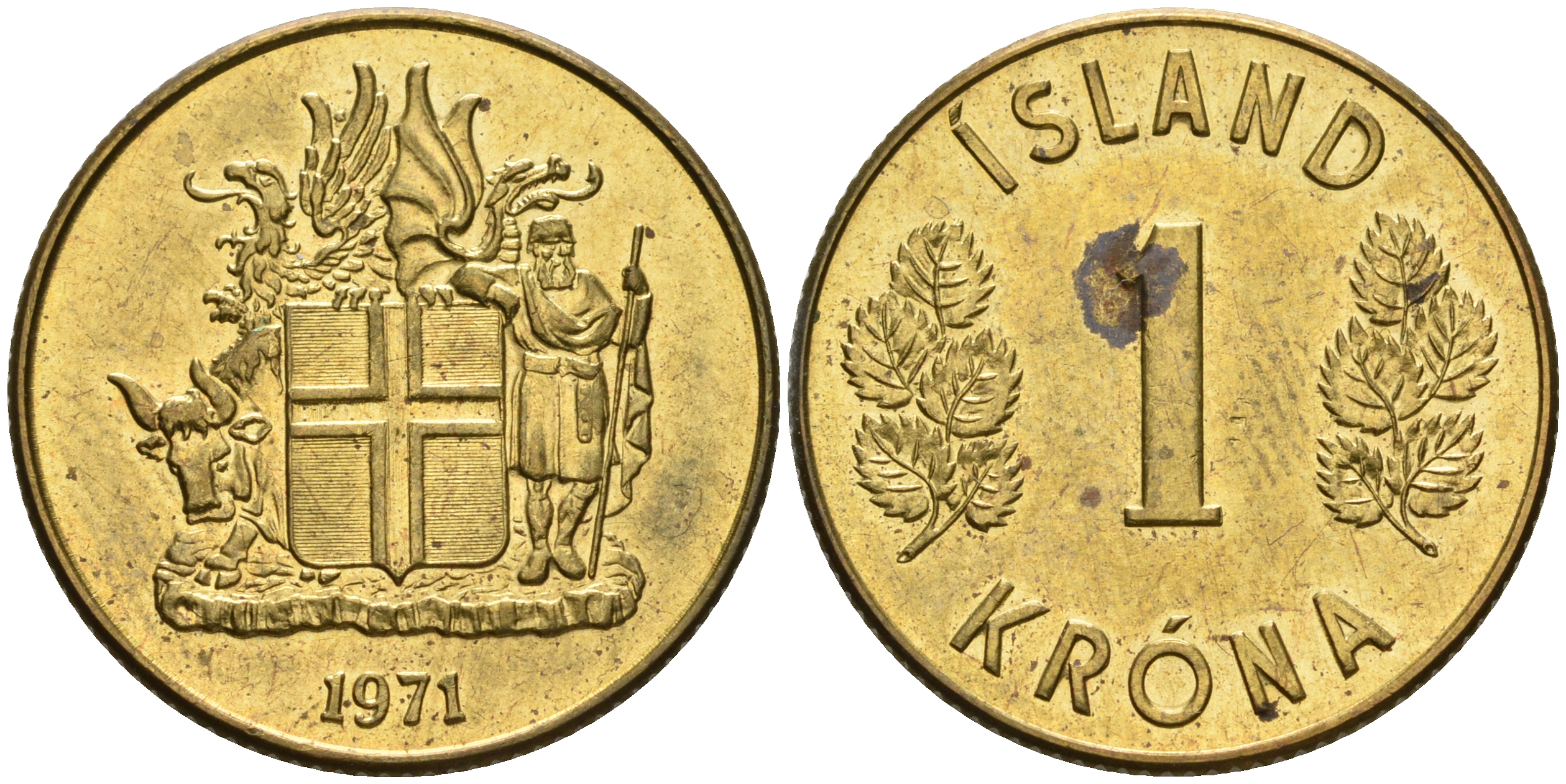 Исландия 1 крона 1963 KM 12а никель латунь 93-446