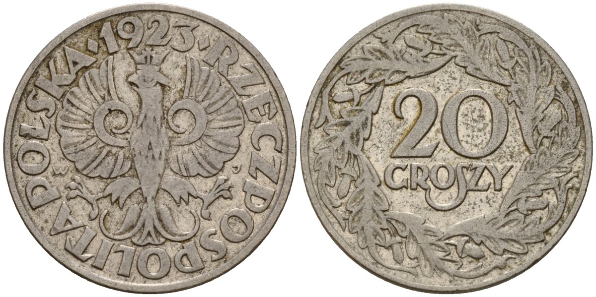 Польша 20 грошей 1923 Y 12 никель 4156-857
