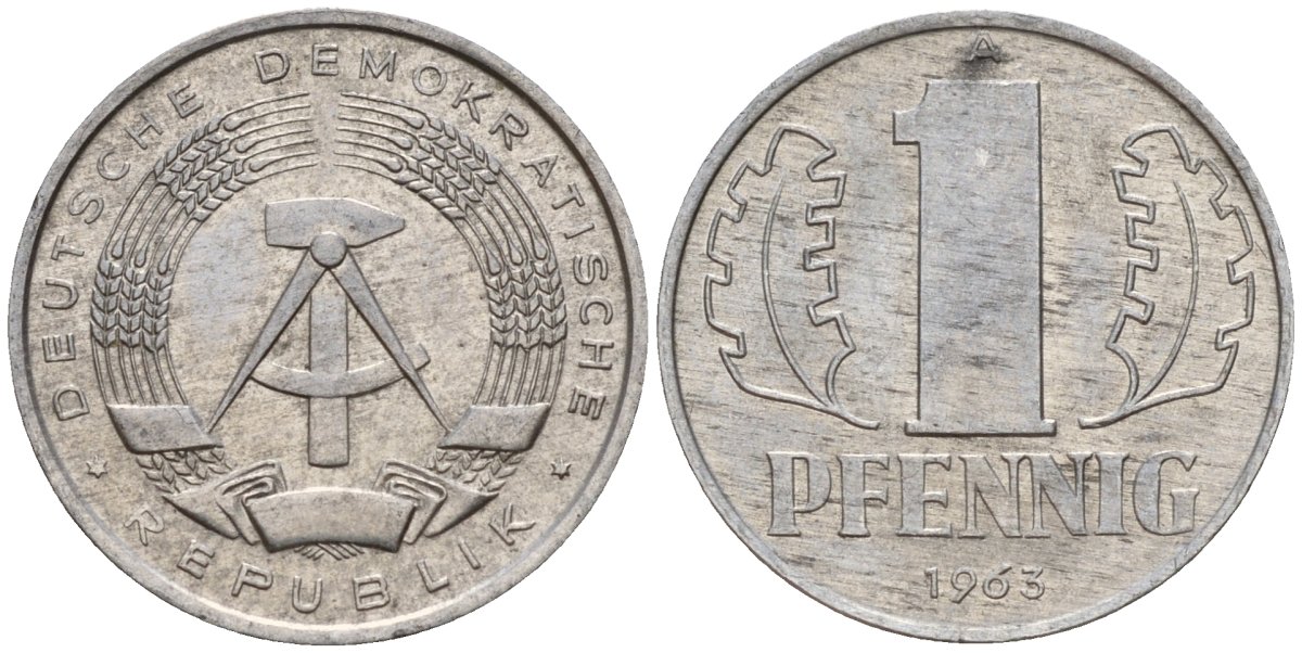 ГДР 1 пфенниг 1963 A KM 8.1 алюминий 44-1047