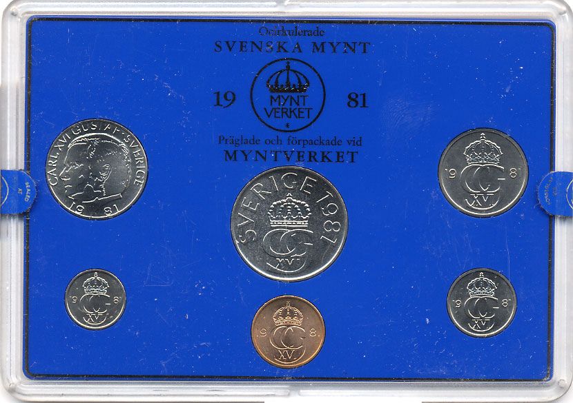 Швеция набор монетного двора из 6 монет 1981 в пластике, Карл XVI Густав (1973- ) KM MS19 UNC 7-5-7-183
