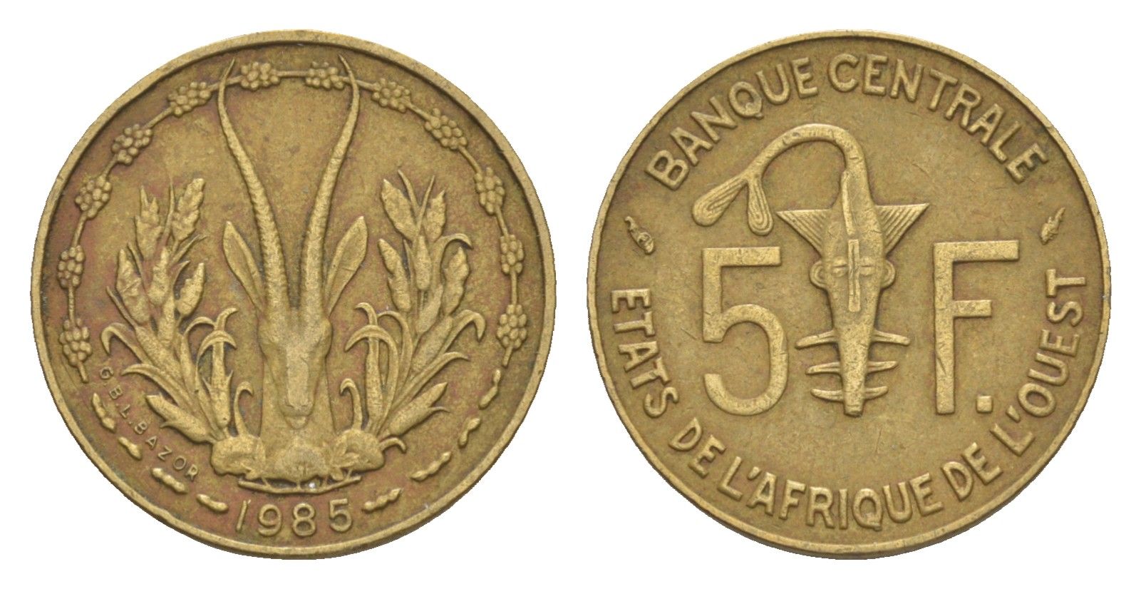 Западная Африка (BCEAO) 5 франков 1985 KM 2a медь алюминий никель 4655-816