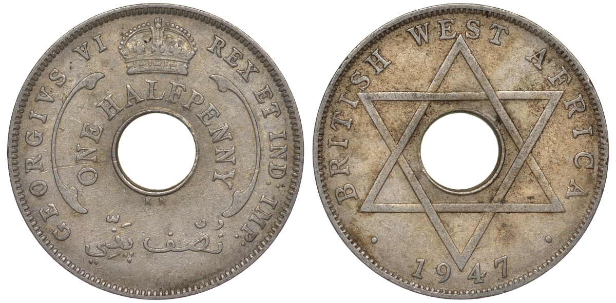 Британская Западная Африка 1/2 пенни 1947 KN, Георг VI KM 18 медно-никель 25-2233