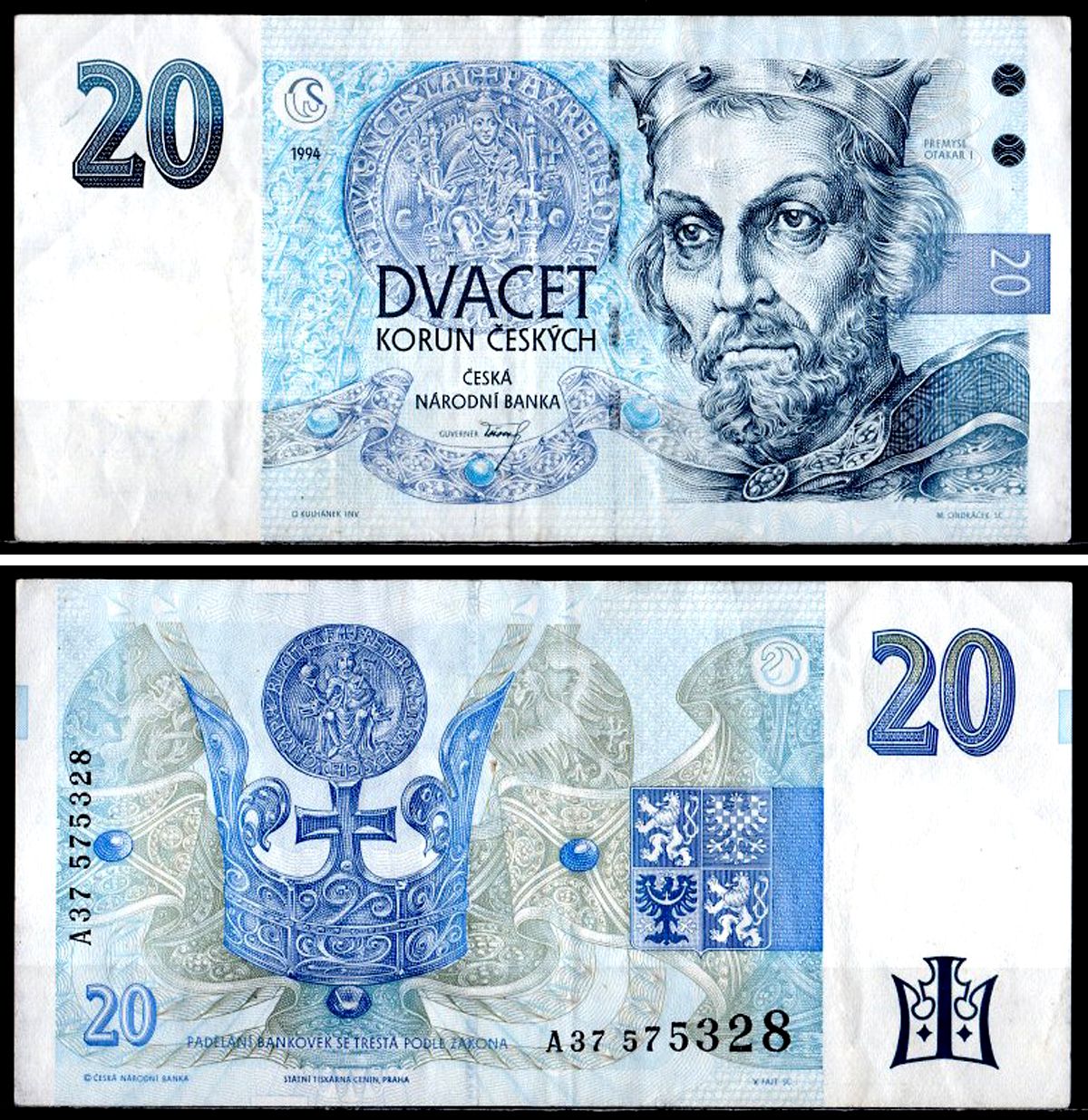 Чехия 20 крон 1994 Pick 10 a бумага 7204-8-2-2