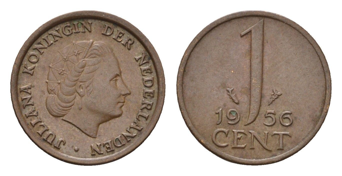 Нидерланды 1 цент 1956 Юлиана (1948-1980) KM 180 бронза 4611-1215