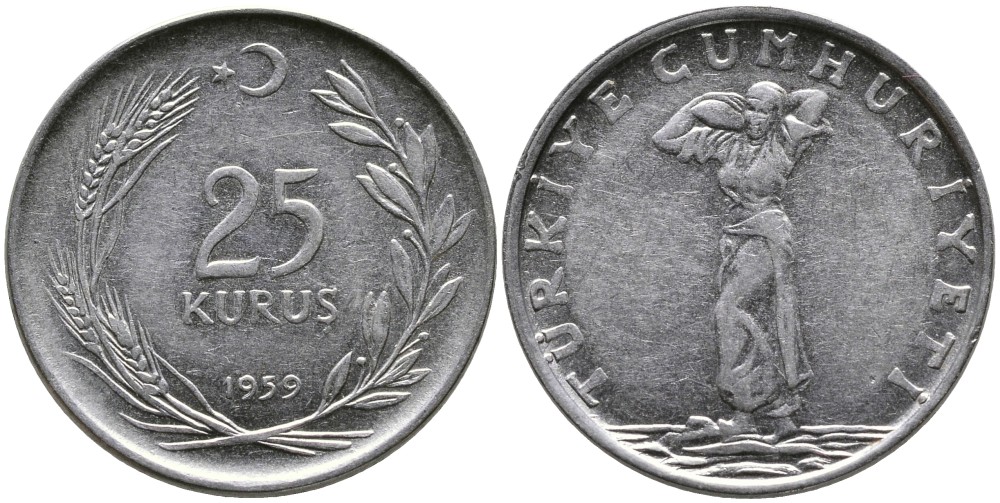 ТУРЦИЯ 25 КУРУШЕЙ 1959 KM 892.1 нержавеющая сталь 4541-534