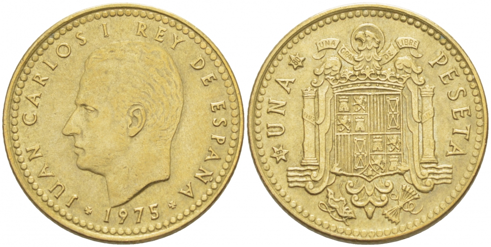 Испания 1 песета 1975 (80) Хуан Карлос I (1975-2014) KM 806 алюминиевая бронза 87-1515