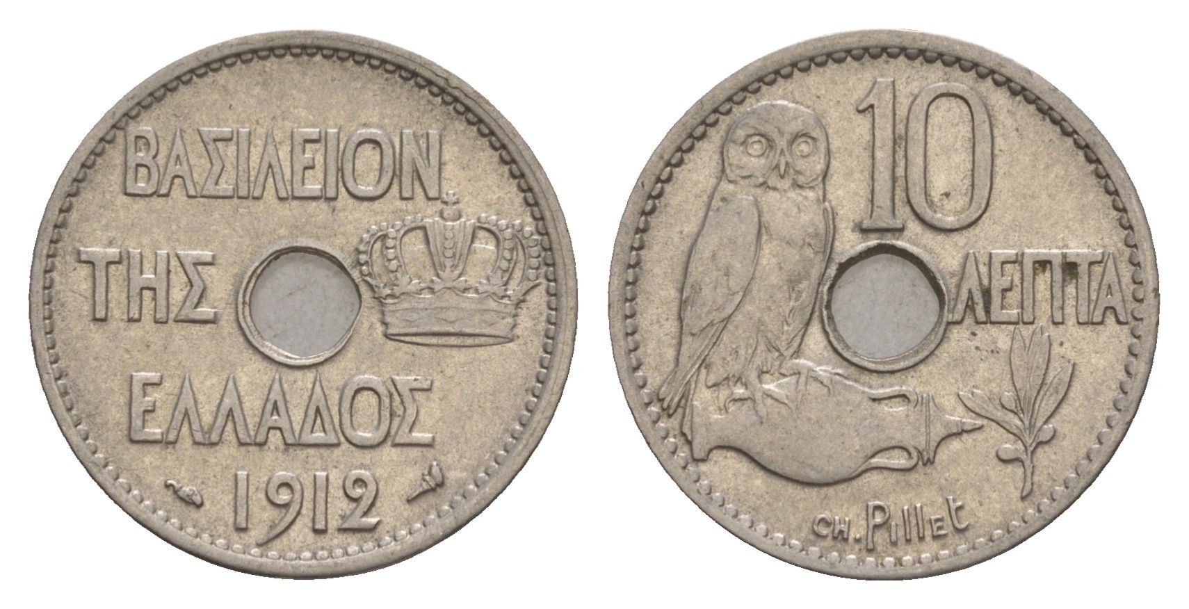 Греция 10 лепт 1912 Георг I (1863-1913), сова KM 63 никель 4655-422