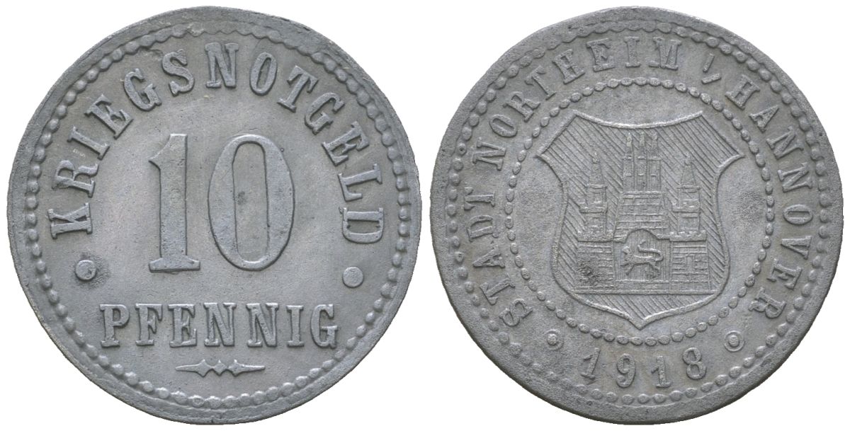 Нортхайм (Пруссия, Ганновер) 10 пфеннингов 1918 Funck 385.2, Men18 23738.2 цинк 4169-1238
