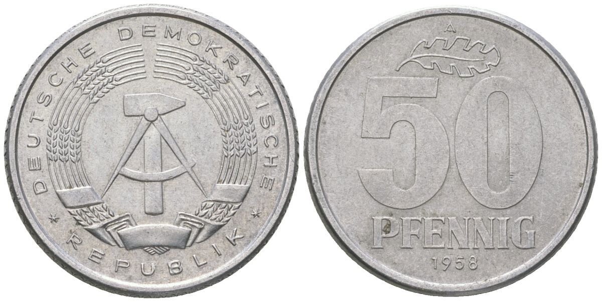 ГДР 50 пфеннигов 1958 A KM 12.1 алюминий 4575-244