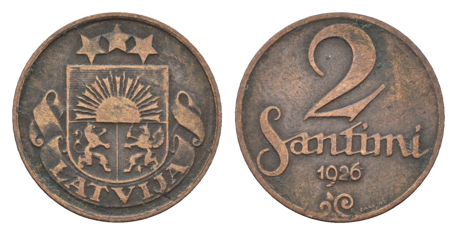 Латвия 2 сантима 1926 KM 2 бронза 4689-918