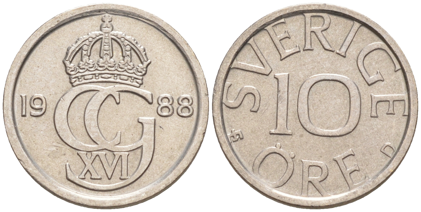 Швеция 10 эре 1988 Карл XVI Густав (1973- ) KM 850 медно-никель UNC 187-834