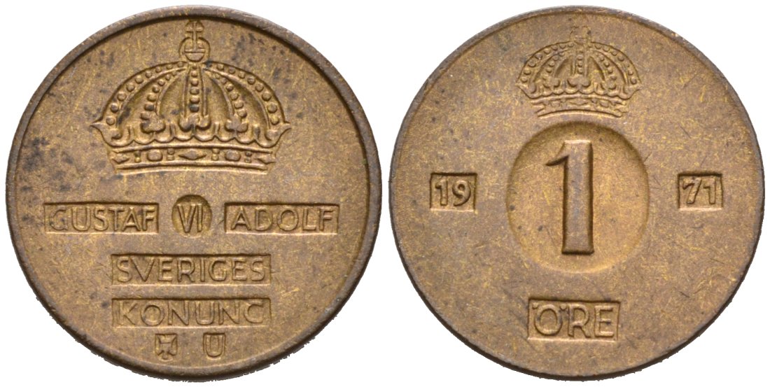 Швеция 1 эре 1971 TS, Густав VI Адольф (1950-1973) KM 820 бронза 4564-735