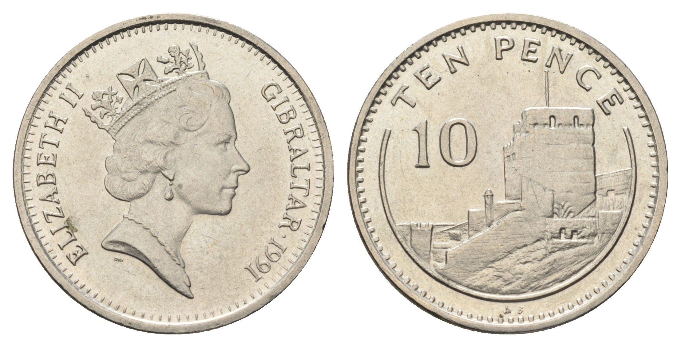 Гибралтар 10 пенсов 1991 KM 23.1 медно-никель UNC 4666-324