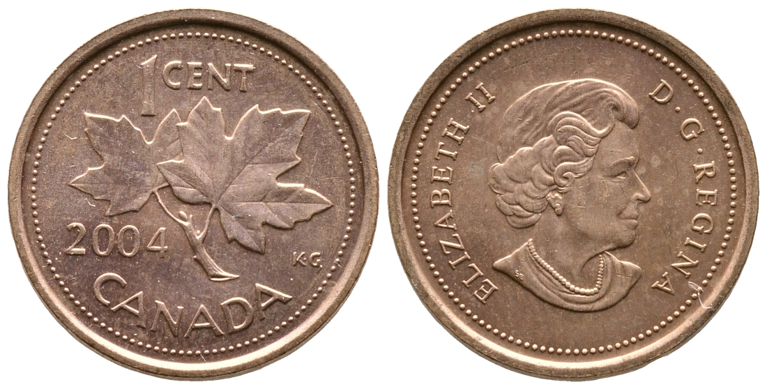 Канада 1 цент 2004 Елизавета II (1952-2022), кленовый лист KM 490 цинк плакированный медью 220-1021