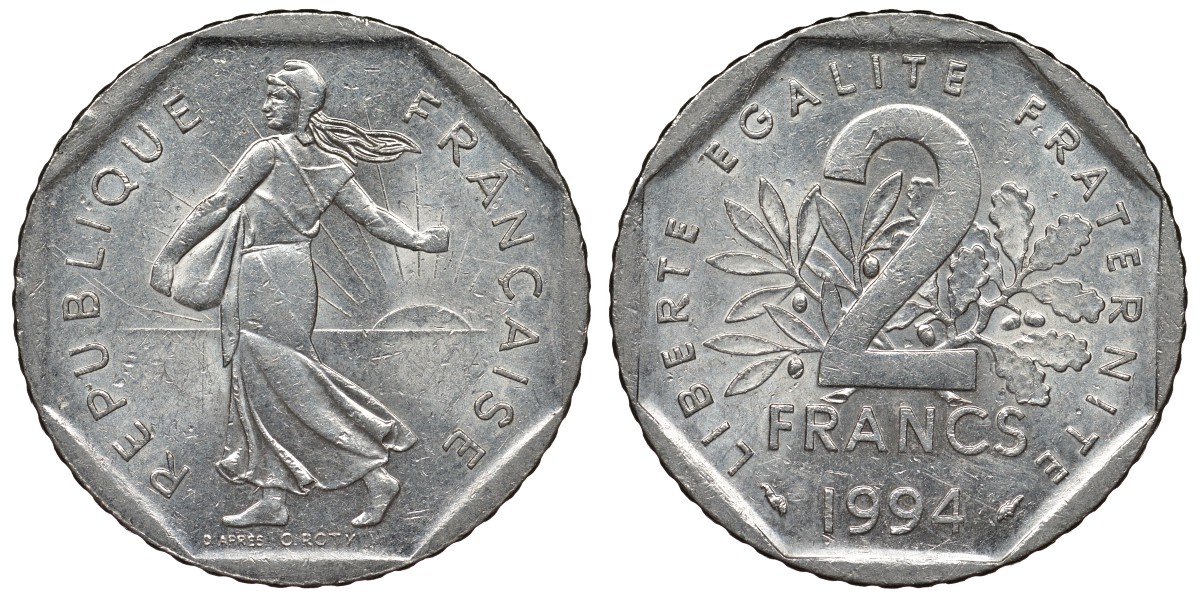 Франция 2 франка 1994 сеятель KM 942.1, Le Franc 272.21 никель 4123-435