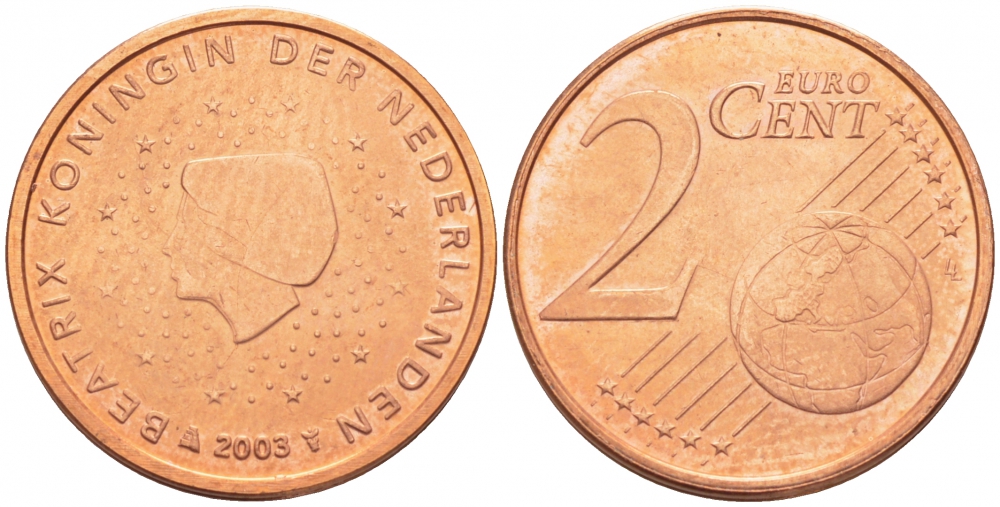 Нидерланды 2 евроцента 2003 Беатрикс (1980-2013) KM 235 сталь плакированная медью UNC 3457-1125