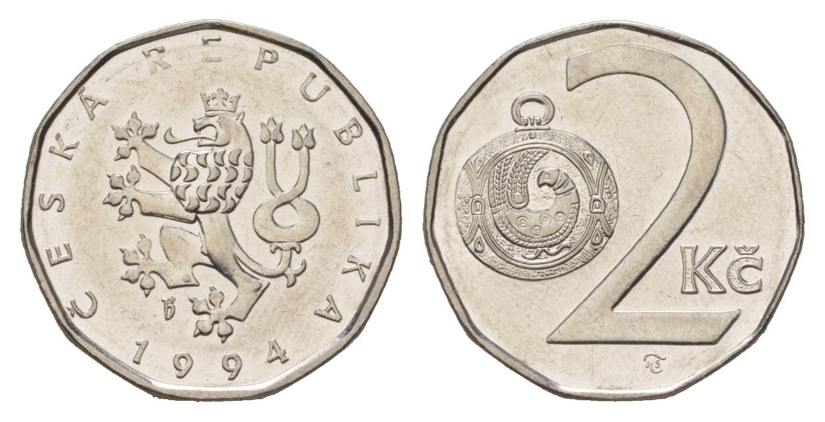 Чехия 2 кроны 1994 KM 9 сталь плакированная никелем 4623-769