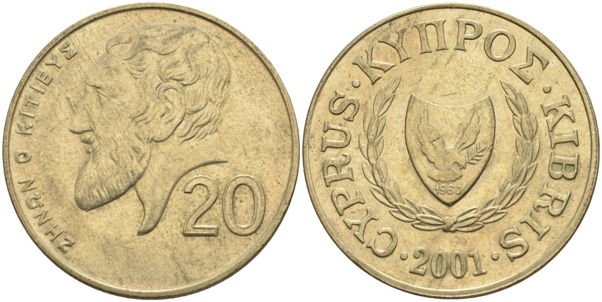 Кипр 20 центов 2001 KM 62.2 никель латунь 4140-913