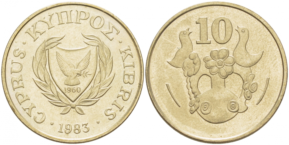Кипр 10 центов 1983 KM 56.1 никель латунь 77-816