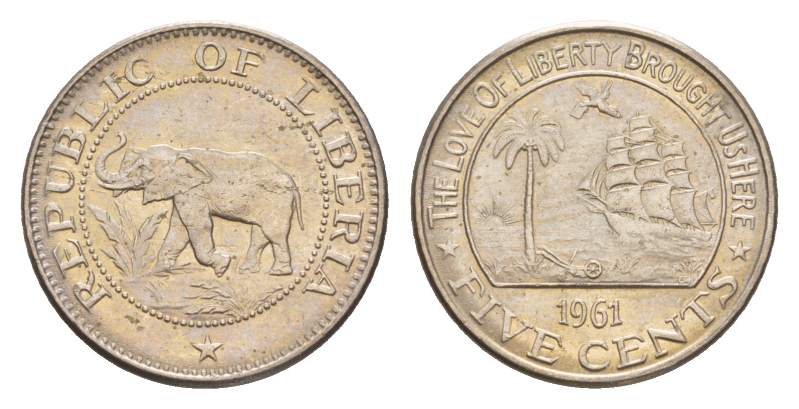 Либерия 5 центов 1961  KM 14 медно-никель  aUNC  4659-437