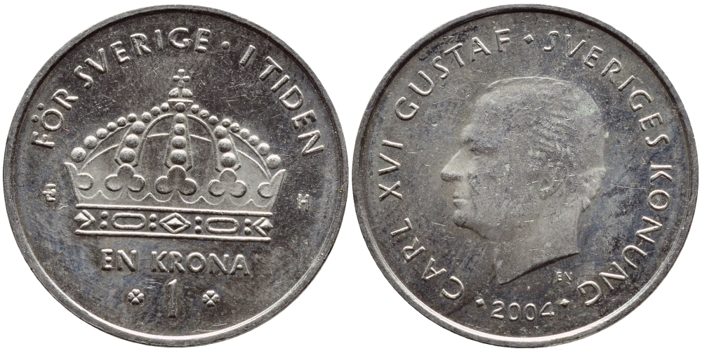 Швеция 1 крона 2004 Карл XVI Густав (1973- ) KM 894 медно-никель 261-1317