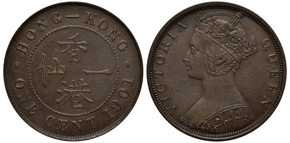 Гонконг 1 цент 1901 Виктория (1837-1901) KM 4.3 бронза UNC 93-1215